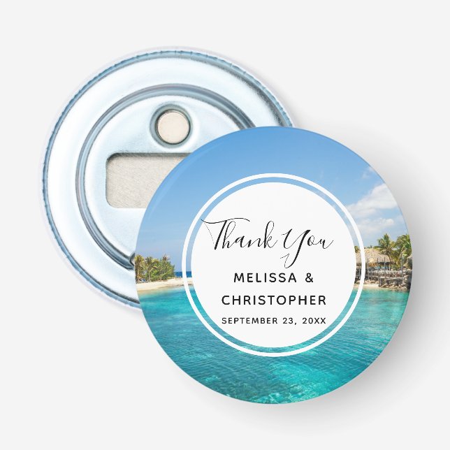 Décapsuleur Pittoresque plage tropicale avec Mariage de paillo (Devant)