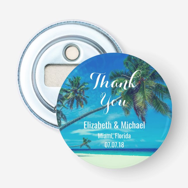 Décapsuleur Plage de sable blanc avec Mariage de palmiers trop (Devant)