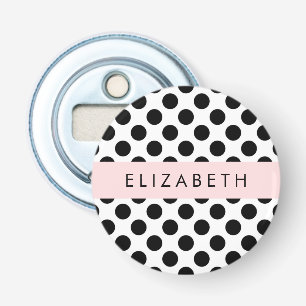 Décapsuleur Pois noirs et blancs, pointillés, Votre nom