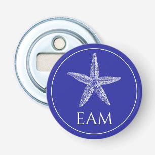 Décapsuleur Poisson étoile blanche côtière sur Monogramme bleu