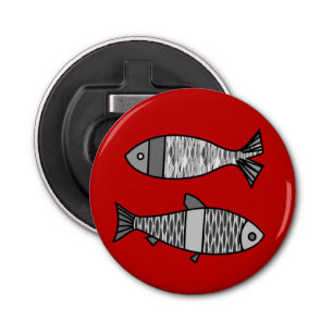 Décapsuleur Poisson moderne rétro, rouge profond et gris / gri