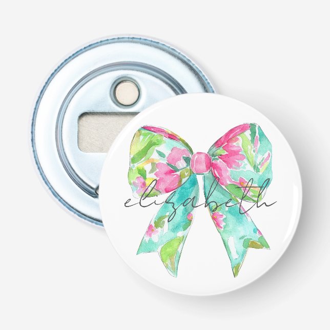 Décapsuleur Preppy Rose et Green Bow Personnalisé (Devant)