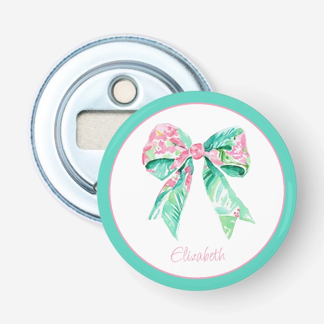 Décapsuleur Preppy rose Floral Bow Personnalisé (Devant)