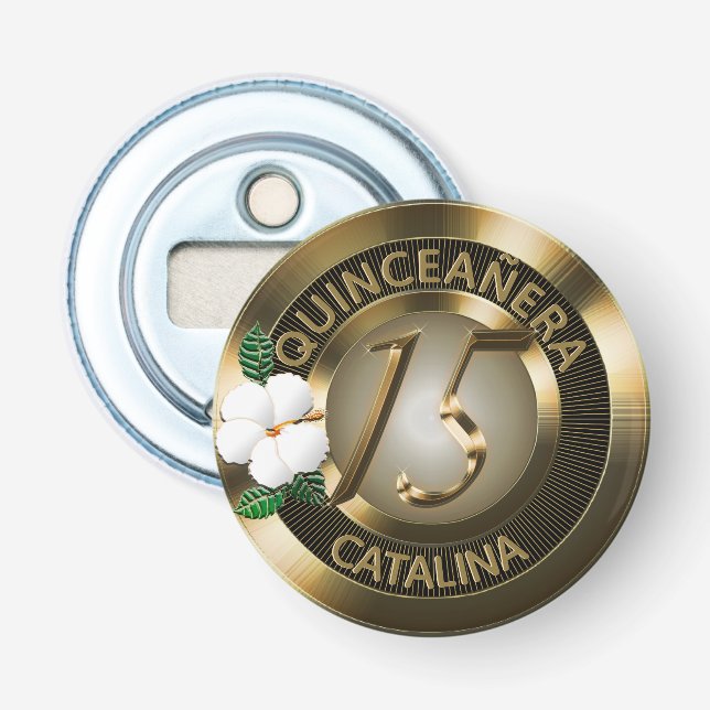 Décapsuleur Quinceanera 15 Anniversaire Or Faux métal (Devant)