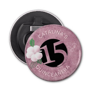 Décapsuleur Quinceanera 15 Anniversaire Pink Faux Flore métall