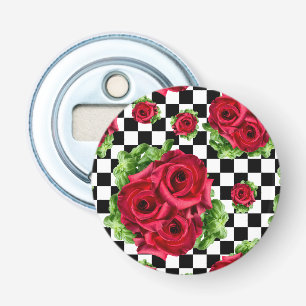 Décapsuleur Red Roses Bouquet Floral Amour Rockabilly À damier