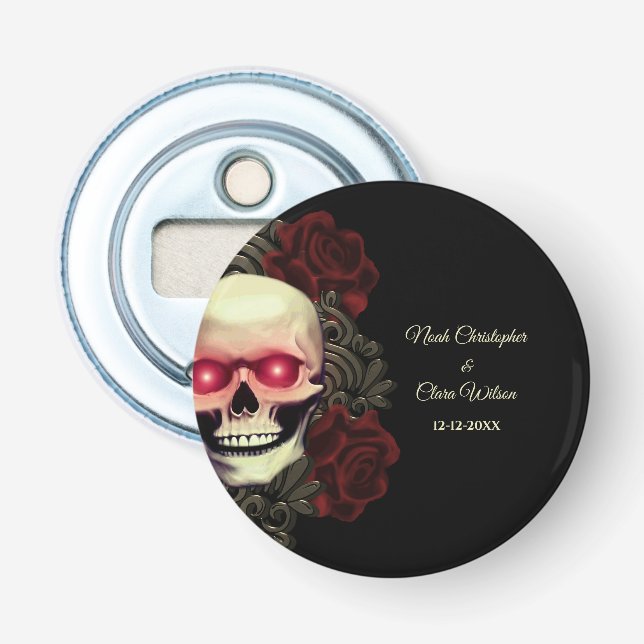 Décapsuleur Red Scary floral sombre moody gothique crâne hallo (Devant)
