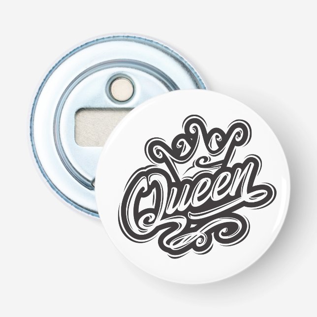 Décapsuleur Reine avec couronne, conception de la typographie (Devant)