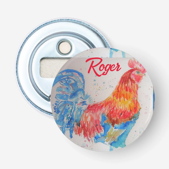 Décapsuleur Rooster rouge aquarelle peinture art poulet (Devant)