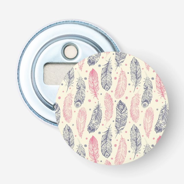 Décapsuleur Rose et motif ethnique pourpre de plume (Devant)