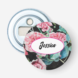 Décapsuleur Roses roses Fleur Aquarelle Roses Clé noire anneau