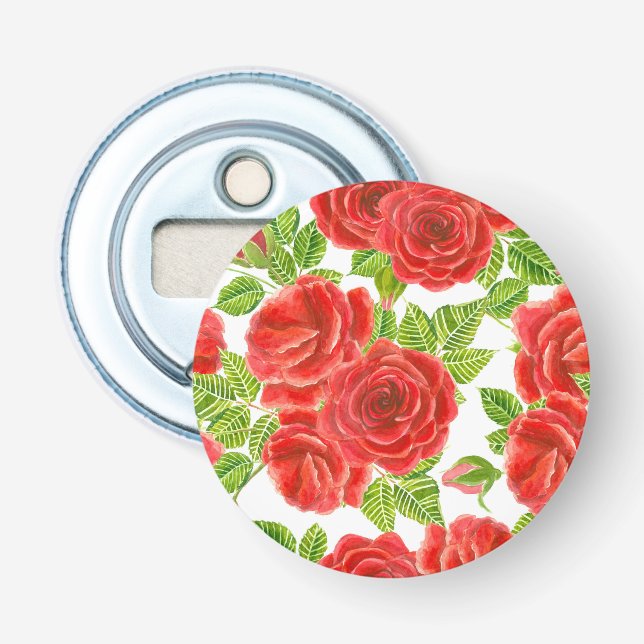 Décapsuleur Roses rouges aquarelle transparente motif (Devant)