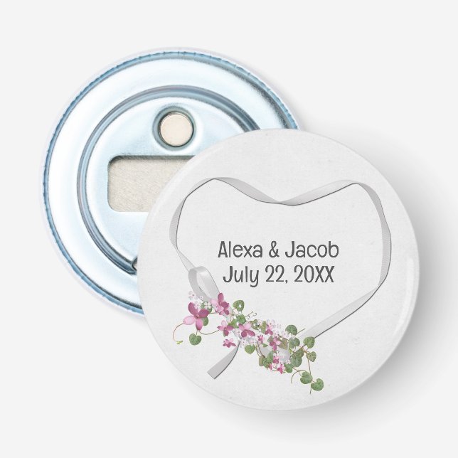 Décapsuleur Ruban et fleurs du coeur mariage (Devant)