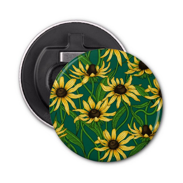 Décapsuleur Rudbekia jaune sur vert foncé (Devant)