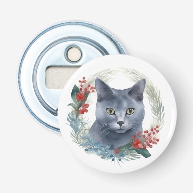 Décapsuleur Russe Blue Chat Noël Wreath Festive Kitten (Devant)