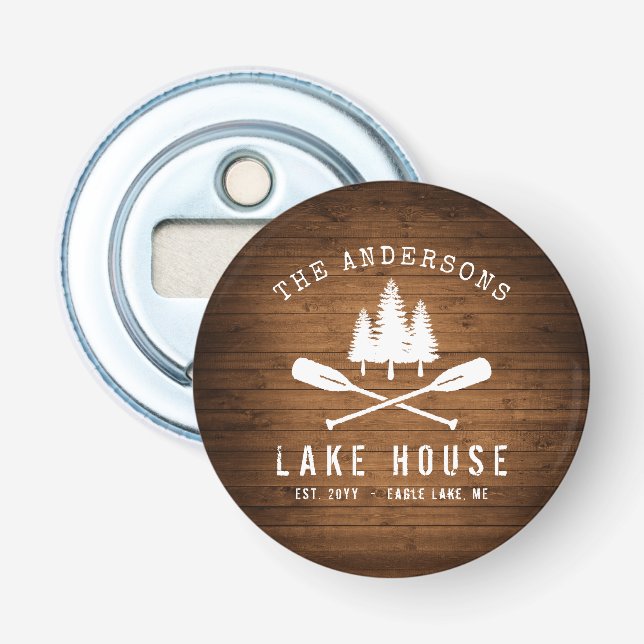 Décapsuleur Rustic Lake House Bateau Arbres Bois Imprimer (Devant)