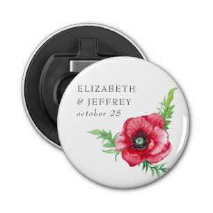 Décapsuleur Rustique Elegant Aquarelle Script Red Poppy Mariag