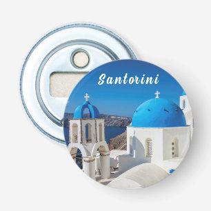 Décapsuleur Santorin avec une église bleue et blanche