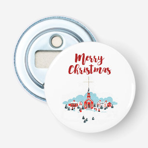 Décapsuleur Scène d'hiver avec une église rouge et l'étoile de