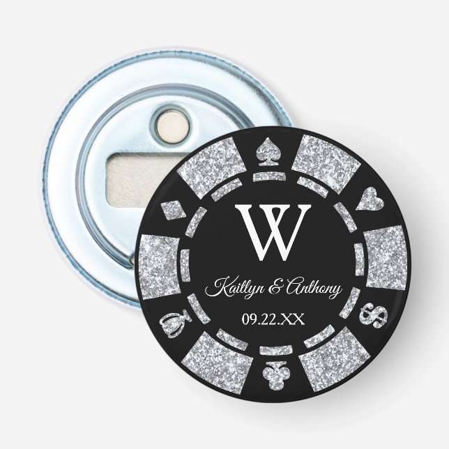 Décapsuleur Silver Glitter Poker Chip Casino Wedding Favor (Devant)