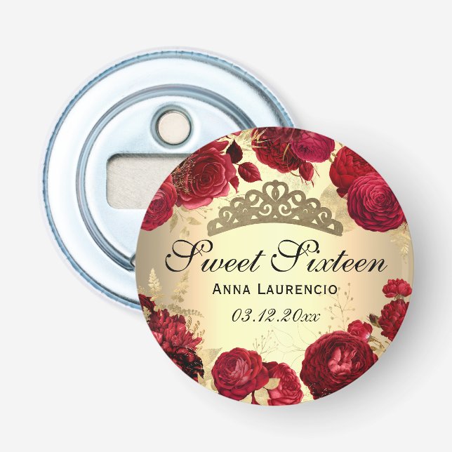 Décapsuleur Sweet sixteen Rouge or Floral Roses Tiara Custom (Devant)