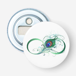 Décapsuleur Symbole d'infini avec plume de paon