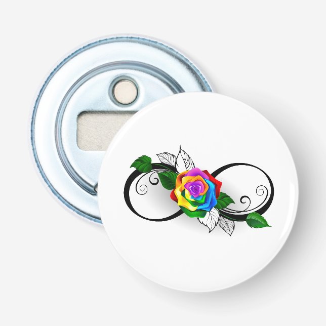 Décapsuleur Symbole d'infini avec rose arc-en-ciel (Devant)