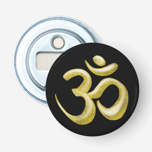 Décapsuleur SYMBOLE OM Or Élégant | Sanskrit Spirituel Noir (Devant)