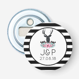 Décapsuleur Tête de cerf noir avec Fleurs et Montagnes roses