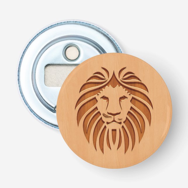 Décapsuleur Tête de lion gravée sur le bois (Devant)
