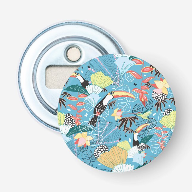 Décapsuleur Texture tropicale avec des toucans et des colibris (Devant)