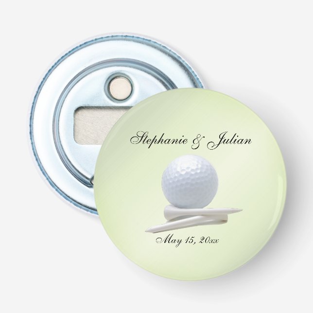 Décapsuleur Thème de mariage Golf Vert Noms et Date (Devant)