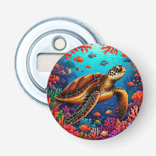 Décapsuleur Tortue de mer et récif de corail vibrant