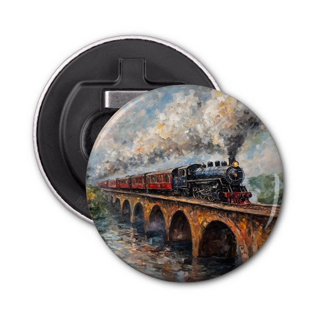 Décapsuleur Train à vapeur sur un pont - Peinture à l'huile (Devant)