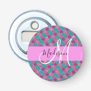 Décapsuleur Turquoise Violet Sirène Paillettes Monogramme