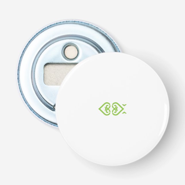 Décapsuleur un logo vert et blanc au design stylisé (Devant)