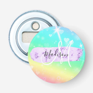 Décapsuleur Unicorne colorée fille Coeurs arc-en-ciel Monogram