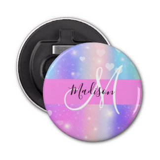 Décapsuleur Unicorne colorée fille Coeurs arc-en-ciel Monogram