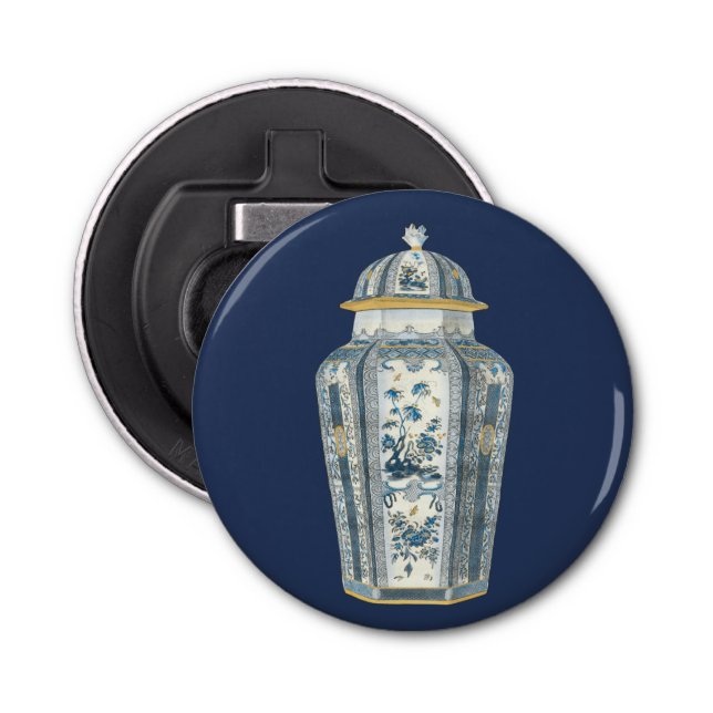 Décapsuleur Urne asiatique décorative en bleu et blanc (Devant)