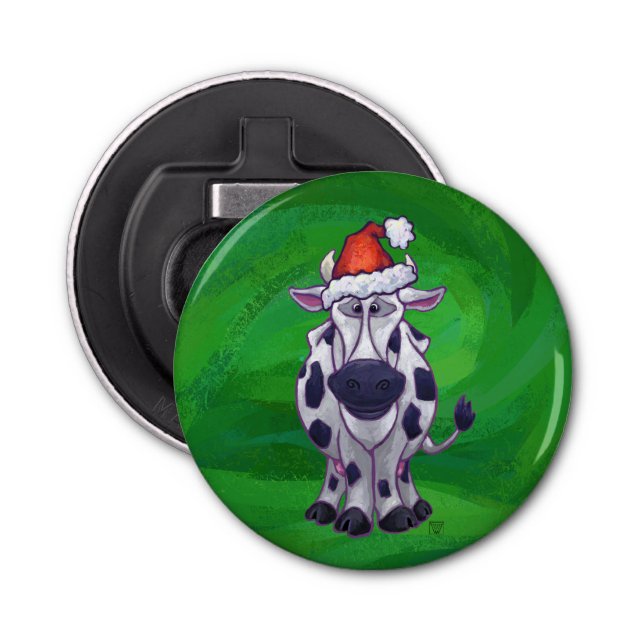 Décapsuleur Vache Noël sur vert (Devant)