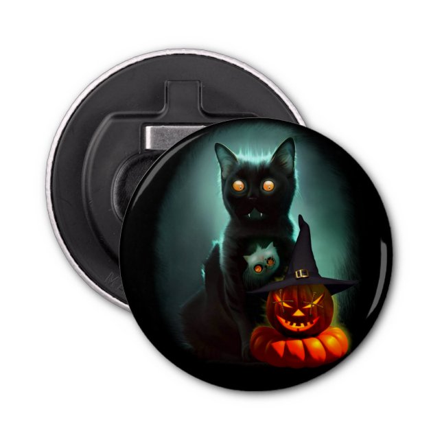 Décapsuleur Vampire Chat et Assistant Citrouille Halloween Sur (Devant)