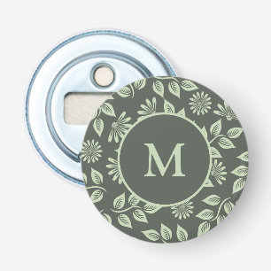 Décapsuleur Vert sauge élégant monogramme floral vintage