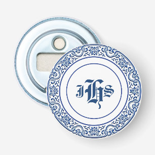 Décapsuleur Vintage Retro Monogramme Bleu Blanc