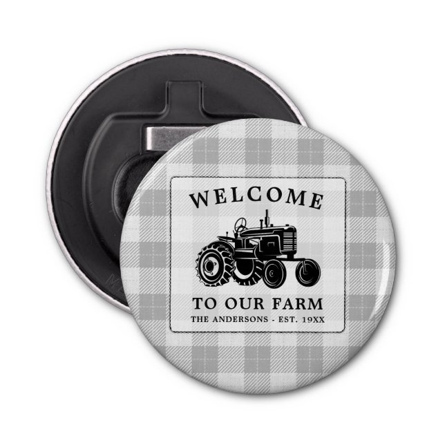 Décapsuleur Welcome Family Nom Farm Tractor White Plaid (Devant)
