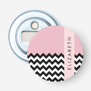 Décapsuleur Zigzag noir et blanc, Chevron, rose, Votre nom