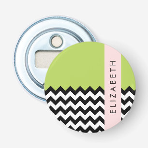Décapsuleur Zigzag noir et blanc, Chevron, Vert, Votre nom