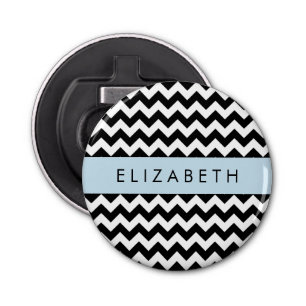 Décapsuleur Zigzag noir et blanc, Motif Chevron, Votre nom