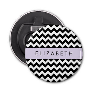 Décapsuleur Zigzag noir et blanc, Motif Chevron, Votre nom