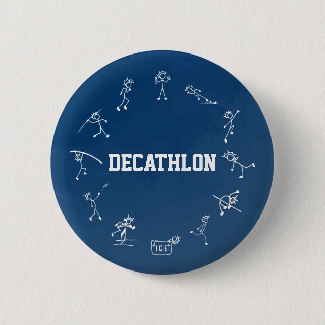 Decathlon Stickman Track and Field Athletics Blue 2 Inch Round Button (Front)