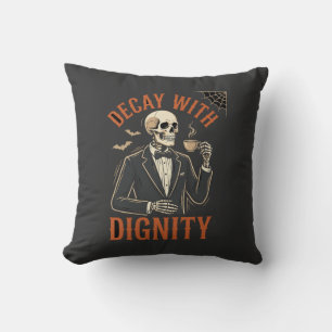 Decay With Dignity Vintage Skeleton Coffee Hallowe Throw Pillow